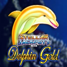 Dolphin Gold with Stellar Jackpots online game logo by Lightning Box Game on spinsy-casinoo.com